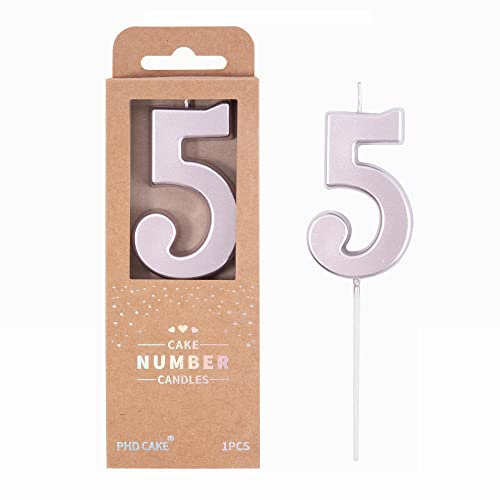 PHD CAKE 2.76 Inch Modern Rose Gold 5 Number Birthday Candles, Rose Gold Number Candles, Cake Number Candles, Party Celebration