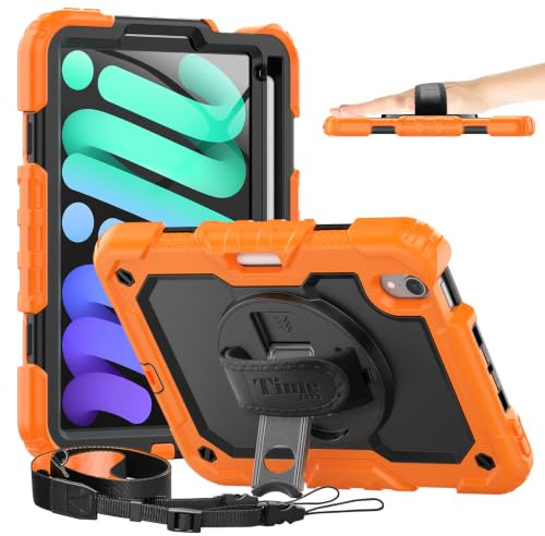 Timecity Etui für iPad Mini 6 2021, Etui für iPad Mini 6. Generation 8,3 Zoll, strapazierfähiges Schutzetui mit Bildschirmschutz, Bleistifthalter, 360 drehbarem Ständer & Trageriemen Etui-Orange