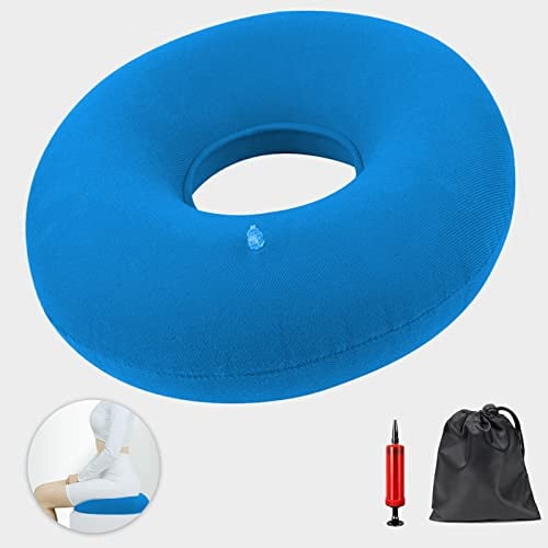 JHY Hämorrhoiden Sitzkissen, Aufblasbares Sitzkissen, Orthopädisches Rundkissen, Weicher Sitzring mit Pumpe bei Entzündungen, Hämorrhoiden,Steißbeinschmerzen, Zysten, Schwangerschaft, Geburt (Blau)