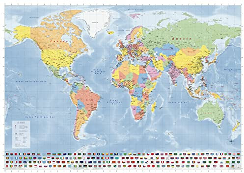 Carte du monde (état politique 2022) en français de 140 x 100 cm avec plastification sur les deux faces
