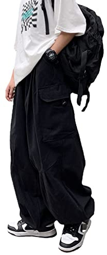 Skateboard Frog Baggy Cargohose Damen Gothic Streetwear Hohe Taille Y2K | Y2K Harajuku Baggy Cargo Hose Hip Hop lässig schwarz mit Kordelzug und großen Seitentaschen weite Hose Jogger Stil Unisex