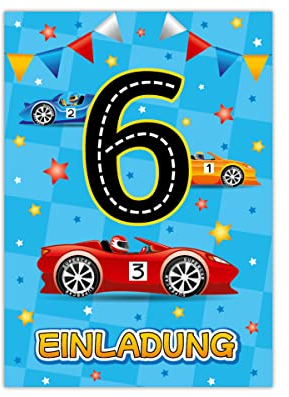 12 Einladungskarten zum 6. Kindergeburtstag sechste Geburtstag Jungen Rennauto Geburtstagseinladungen