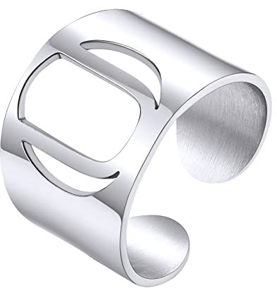 GoldChic Verstellbarer Buchstaben A-Z Ring Edelstahl Silber Initiale U Alphabet Ring Offener Buchstaben Initialen Ring für Freundschaftsring Paar Ring Ringgröße 51.8（16.5）- 67.2（21.4）