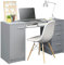 Madesa Computer Desk 53 Inch with 3 Drawers 1 Door and 1 Storage Shelf Ergonomic Wooden Home Office Gaming Writing Workstation Study Furniture - Grey