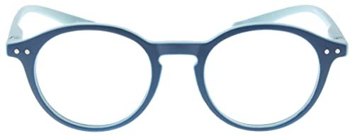 Klassische, farbige Lesebrille/Lesehilfe ASTRA aus Kunststoff mit Federscharnier inkl. Einstecketui Dunkelblau/Hellblau +1,5 dpt