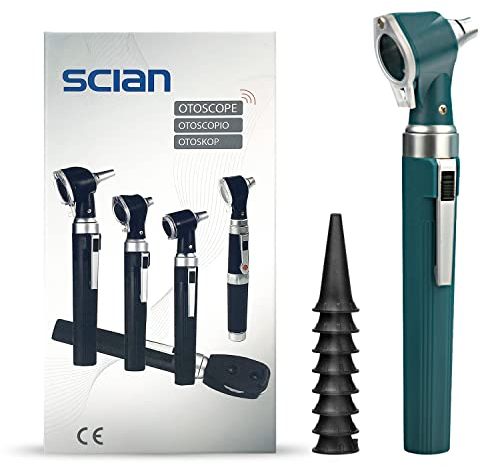 Scian Otoskop Kit – Ear Scope Otoskop mit LED Licht, 3 fache Vergrößerung, 4 Speculum Tips Größe, leichtes Diagnostik Ohrpflege-Tool für Kinder, Erwachsene, hunde, Heimgebrauch (Grün)