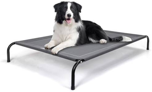 Nobleza Cama Elevada Lavable para Perro, Refrescante y Transpirable para Exterior e Interior, Robusto, Gris, L, 124x90x20CM
