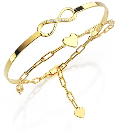Amoonic Damen Infinity Armband Gold | Damenarmband mit Unendlichkeitszeichen und Herz | Armkette als personalisiertes Geschenk mit Gravur für Frauen