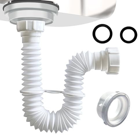 VIVIDA 1-1/2 Sink Drain Pipe Kit, Flexible Drain Pipe P Trap, 7.5-17.7 Flexible P Trap, Under Sink Plumbing for Bathroom & Kitchen, 1-1/4 Adapter Included, 1 Pack
