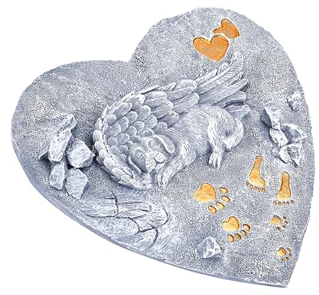 Happilax Schlafende Hunde Stein Dekoration, Kunstharz, Grabstein für Haustiere, Erinnerungsgeschenk, Trost, Heilung, wasserfest, Qualität - Grabschmuck wetterfest - Grau