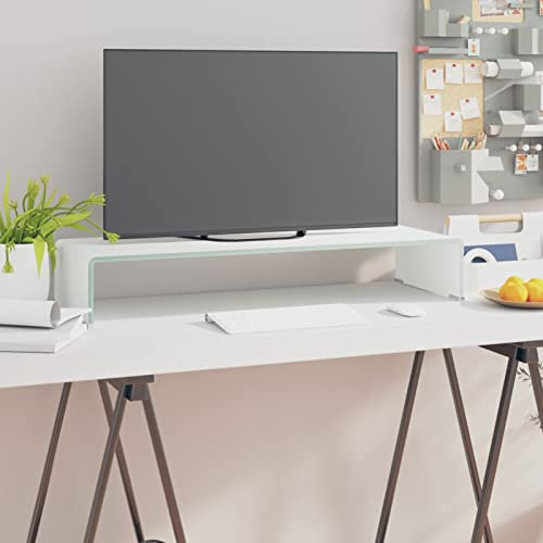 Homgoday Monitor Stand, TV Stand/Riser in Green Glass 80 x 30 x 13 cm, TV Stand, Desk Organizer for Office and Home, TV Stand for Computer, Laptop PC iMac