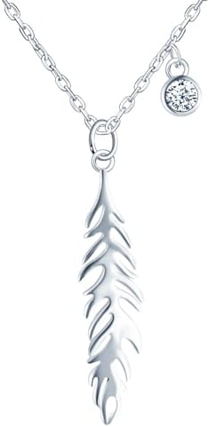 feilok Kette Damen 925 Sterling Silber Anhänger Feder Engel Zirkonia Silber für Sie Freundin Weihnachten Valentinstag Muttertags