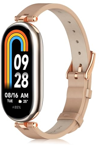 KoGiio Leder Armband für Xiaomi Smart Band 10/9 / 8 /Xiaomi Mi Band 10/9 / 8, Damen Ersatz Weich Uhrenarmbänder, Atmungsaktiv Ersatzarmband Aprikosenfarbe