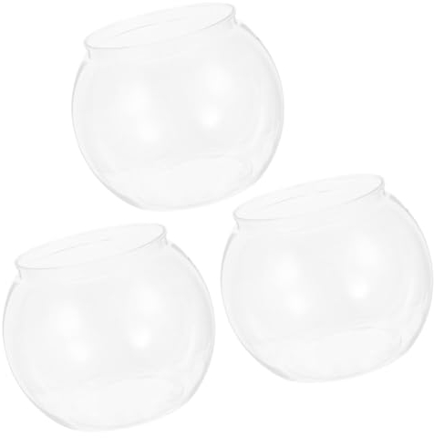 Housoutil 3pcs Plastic Fish Bowl Transparent Small Aquarium Round Fish Tank Desktop Clear Bubble Bowl Hydroponic Planter Container Goldfish Turtle Tank Candy Bowl