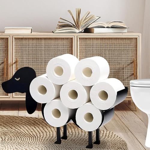 Portarotolo carta igienica nero in metallo con pecora/cane, supporto per carta igienica, colore nero, montaggio a parete, a parete, a forma di pecora