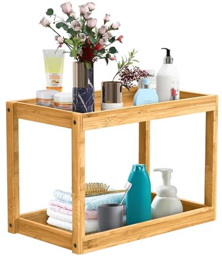Organisateur en Bambou à 2 niveaux, Étagère de Rangement en Bois Multifonction pour Salle de Bain, Cuisine, Chambre, Salon. Organisation de Sous Évier. Ordonnateur pour Maquillage, Cosmétiques, Parfum