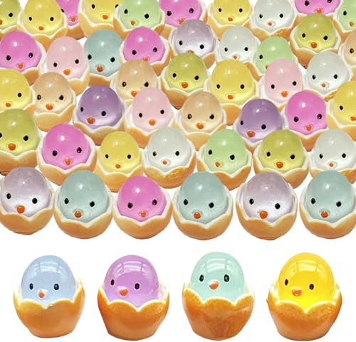 100 Stück Leuchtende Mini-Hühnerfiguren aus Kunstharz, Kleine Osterküken-Statuen, die Im Dunkeln Leuchten, Ostereier, Küken, Feengarten, Mikro-Landschaftsdekorationen