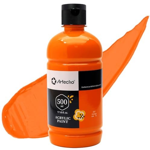 Artecho Peinture Acrylique 500ml Orange, Acrylic Paint, Peinture pour Toile, Tissu, Bois, Roche, Papier, Verre.