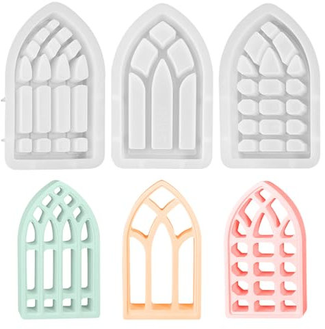 Stampi in silicone per finestre, stampi in silicone per finestre, stampi in silicone, per finestre gotiche, per versare, per finestre, in silicone, per candele, sapone, gesso, artigianato (3 pezzi)