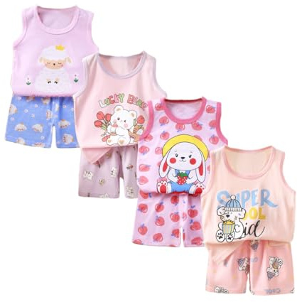 XM-Amigo 8 Paquetes de Chalecos sin Mangas para Niñas, Camisetas sin Mangas, Pantalones Cortos Conjuntos de Ropa
