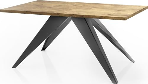 WFL GROUP Esstisch Vance im Modern Still, Rechteckig Tisch - Ausziehbar von 140 cm bis 240 cm, Pulverbeschichtete Schwarzen Metallbeine - 140 x 80 cm - Lancelot Eiche