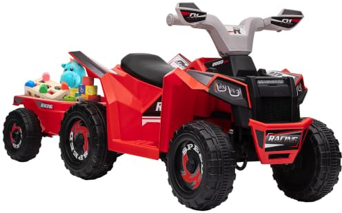 HOMCOM Kinder Quad Elektro 6V Kinderquad Anhänger 1,5-3 Jahre Rot | Vorwärts-, Rückwärtsfunktion, 2,5 km/h, Elektro-Quad Für Kinder