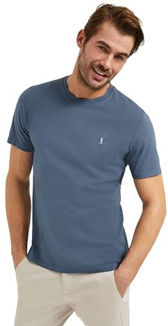 Polo Club Maglietta Basic Blu Denim Cotone con Logo Ricamato Uomo - T-Shirt for Men