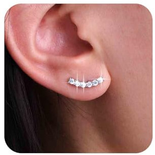 Aneneiceera Pendientes trepadores de orejas de cristal vintage, pendientes de plata con diamantes de imitación, pendientes de tuerca con circonita cúbica,minimalistas, joyería para mujer (plata)