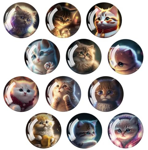 12 Pieces Round 3D Cat Fridge Magnets Whiteboard Magnets Animals Craft Suitable for Fridges,Offices,Apartments,Cupboards,Whiteboards etc