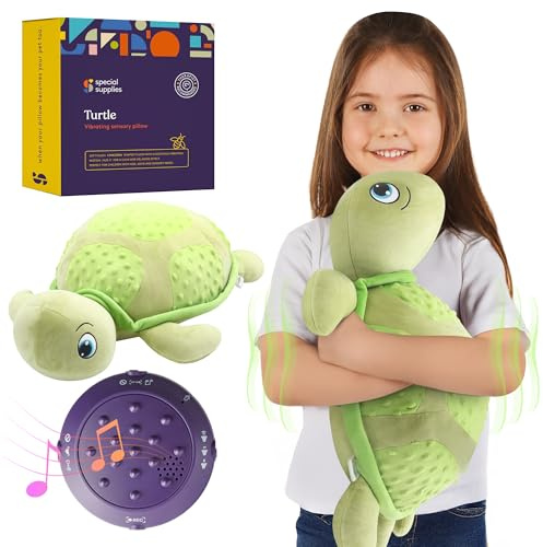 Special Supplies Vibrierendes Kissen, sensorischer Druck, aktivierte Ruhe, für Kinder und Erwachsene, Plüsch, Minky, weicher Bezug mit strukturierten Therapie-Stimulationsbeulen (Schildkröte)