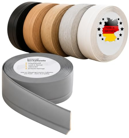 KARAT Sockelleiste Selbstklebende Rückseite - 50 x 15 mm - Küchenleiste, Knickleiste individuell zuschneidbar - Weichsockelleiste aus PVC, Oslo (Grau, Länge: 15 Meter)