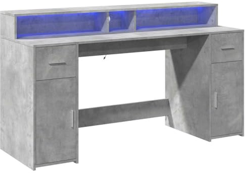vidaXL Desk with LED Lights Concrete Grey 160x55x91 cm Engineered Wood | RGB lights for a cool vibe and functionality, Loads of space with handy features, Tough engineered wood for long-lasting use