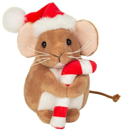 Teddy Hermann 94616 Weihnachtsmaus mit Zuckerstange 11 cm, Kuscheltier, Plüschtier