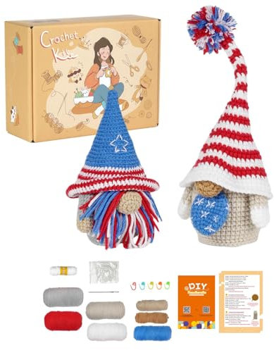 Samuliy Häkel-Starter-Set, Strick-Starter-Set,Zwergen-Strick- und Häkelset, Schritt-für-Schritt-Starter-Set | Tragbares Anfänger-Häkelset mit Garn-Häkelzubehör für Erwachsene