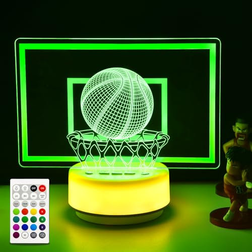 HYODREAM Klassische Basketball Nachtlicht Dunk Decor Lampe, 14 Farben Muster Warme weiße Basis Sport Schreibtisch Licht, Entity Key/Timer/Dimmable, Geburtstagsgeschenke Spielzeug für Jungen/Männer