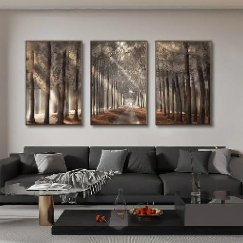 LIMAIDUO Natur Herbstlandschaft Wandkunst Poster Sonnenschein Waldweg Ölgemälde Drucke auf Leinwand Bilder Heimdekoration 70x100cmx3 Rahmenlos