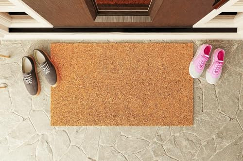 FloorPro Doormat - Natural Coir - PVC Backed - Plain Tough Bristles - Front Door Indoor or Outdoor - Large or Medium (45cm x 75cm)