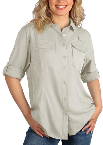 33,000ft Women's Safari Shirts Quick Dry Sun Protection Fishing Shirts Breathable Long Sleeve Hiking Shirt Blouses for Walking Camping Travel