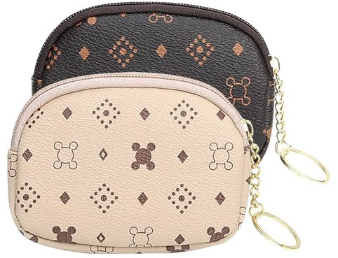 KASESSS 2 Stück Portemonnaie Damen Klein, Kleines Portemonnaie Damen, Kosmetiktasche Klein, Drucken Geldbörse Damen Klein, Geldbeutel Damen Klein mit Schlüsselbund für Münzen, Lippenstift, Schlüssel