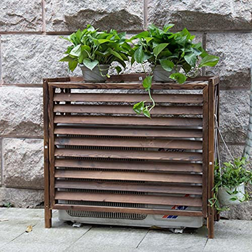 Outdoor-Klimaanlagenabdeckung aus Holz, Sichtschutzzaun mit Blumenständer, für Wechselstrom-Einheit, freistehend, mit Lamellen für Schutz und Privatsphäre.