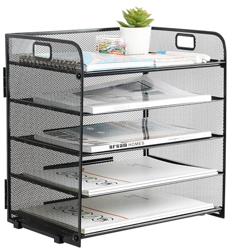 ALTOS OFFICE AND HOME, Schreibtisch-Organizer aus Metallgeflecht, 5 Fächer, großes Fassungsvermögen, Löcher zur Handhabung, abgerundete Ecken, rutschfest, rostfrei, Scharnier-Design