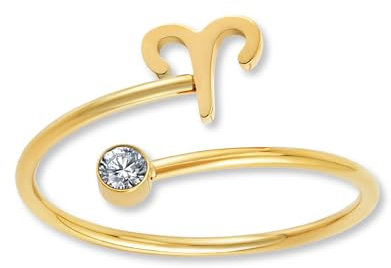 GD GOOD.designs Sternzeichen Ring Widder Gold mit Zirkoniastein für Damen - 18K vergoldeter Damenring aus 316L Edelstahl | Ring verstellbar (Ringgröße 52-60) und wasserfest - inkl. Geschenkbox