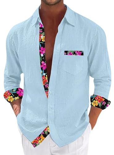 SOOUICKER Freizeithemd Herren Langarm Hemd Blumen Sommer Sommerhemd Muster Oversized Herrenhemden Freizeit Bunt