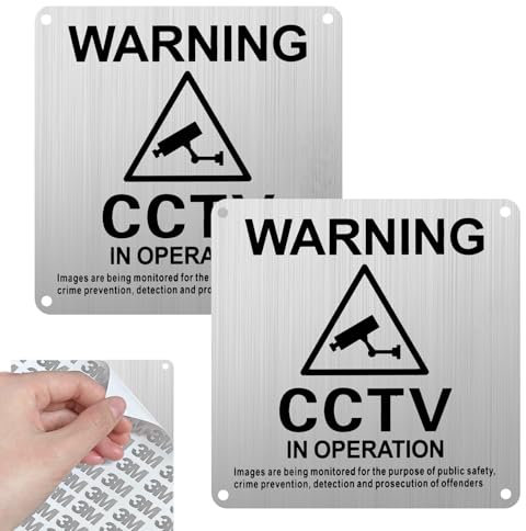 Panneau CCTV en Service, Panneau d'Avertissement en Aluminium, Imperméable avec Trous Prédécoupés, Signalisation CCTV Autocollante pour Intérieur et Extérieur (10×10 cm)
