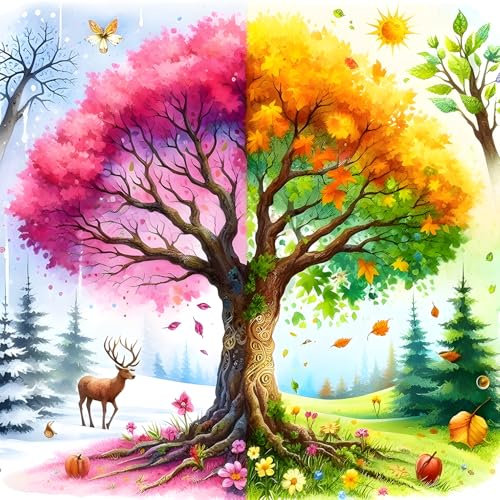 QINRUBB DIY 5D Quatre Saisons Diamond Art Kits Point de Croix Painting pour Adultes Débutants, 5D Arbre Art du Diamant Complet Kit, Peinture Paysage Diamant Painting Kits Maison Décor 30x30 cm