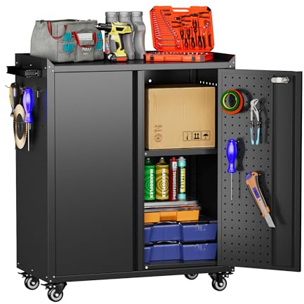 SUPEER Armoire à Outils en métal avec roulettes et Panneau perforé