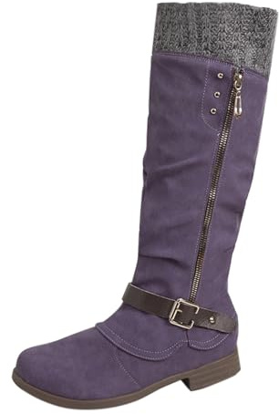 HANXIULIN Overknees Stiefel Damen Sexy Stiefel Winter Warme Stiefeletten Blockabsatz Gummistiefel Leicht Cowboystiefel Mode Cowboyboots Bequem rutschfest Halbstiefel Lammfell Boots Damen