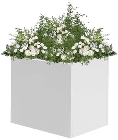 Babeenoo Pflanzkübel Metall Weiß 50x50x50cm Würfel Pflanzkasten Outdoor Pflanzgefäß Quadratischer Blumenkasten für Innen, Außengärten, Terrasse, Balkon