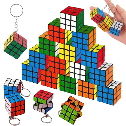 NOLACE 20 Pezzi Mini Cubo Magico Portachiavi 3cm Multicolore | Gadget Per Compleanno e Regalini Fine Festa Rompicapo Antistress Adatto Per Pignatte Calendari Avvento e Attività Scolastiche