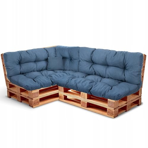 Wool & Home Palettenkissen Set 240x80cm 6-Teilig (für 2 Paletten) - Sitzkissen für den Garten, Gartenkissen Set für Gartenmöbel Gefüllt mit Granuliertem Poulirette-Schaum Dunkelblau